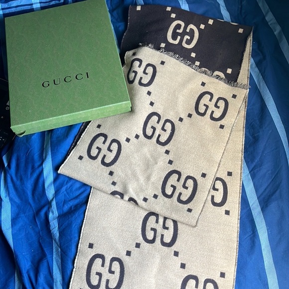 Brown and beige GG jacquard wool silk (unisex) - Picture 2 of 4